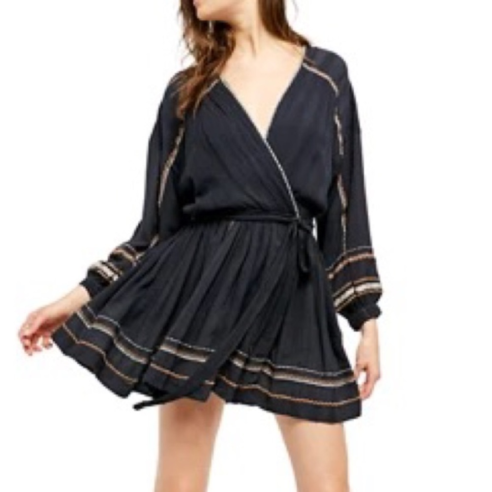Free People • Delilah Embroidered Wrap Mini Dress Size XS